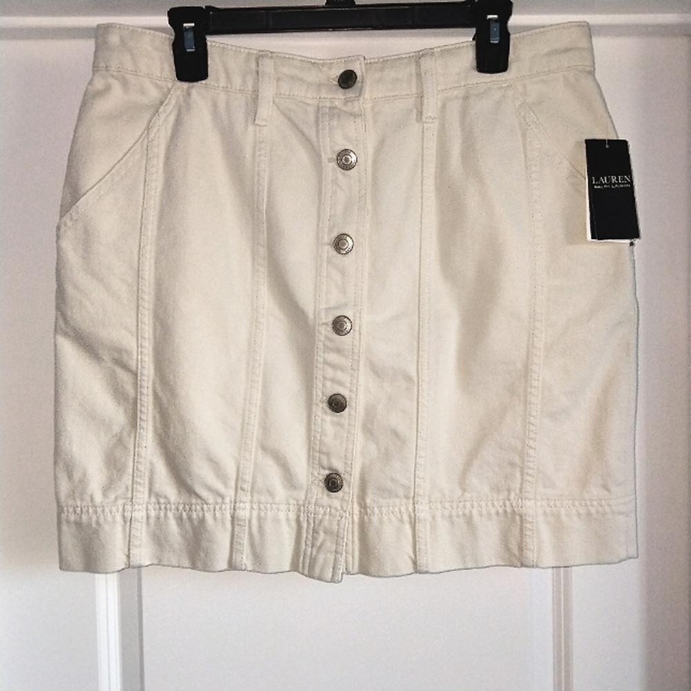 NWT 12 Ralph Lauren Ivory Jean Skirt NEW